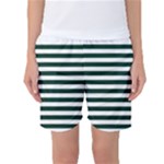 Horizontal Stripes - White and Deep Green Women s Basketball Shorts