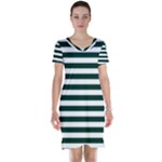 Horizontal Stripes - White and Deep Green Short Sleeve Nightdress