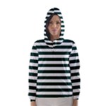 Horizontal Stripes - White and Deep Green Hooded Wind Breaker (Women)