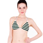 Horizontal Stripes - White and Deep Green Bikini Top