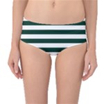 Horizontal Stripes - White and Deep Green Mid-Waist Bikini Bottoms