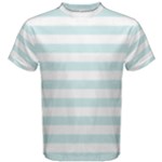 Horizontal Stripes - White and Light Cyan Men s Cotton Tee