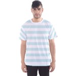 Horizontal Stripes - White and Light Cyan Men s Sport Mesh Tee