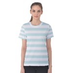 Horizontal Stripes - White and Light Cyan Women s Cotton Tee