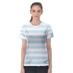 Horizontal Stripes - White and Light Cyan Women s Sport Mesh Tee