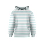 Horizontal Stripes - White and Light Cyan Kid s Pullover Hoodie