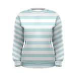 Horizontal Stripes - White and Light Cyan Women s Sweatshirt