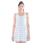 Horizontal Stripes - White and Light Cyan Scoop Neck Skater Dress