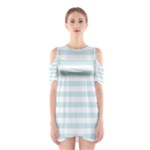 Horizontal Stripes - White and Light Cyan Women s Cutout Shoulder Dress