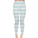 Horizontal Stripes - White and Light Cyan Women s Leggings