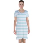 Horizontal Stripes - White and Light Cyan Short Sleeve Nightdress