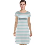 Horizontal Stripes - White and Light Cyan Cap Sleeve Nightdress