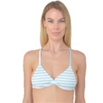 Horizontal Stripes - White and Light Cyan Reversible Tri Bikini Top