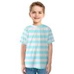 Horizontal Stripes - White and Celeste Cyan Kid s Sport Mesh Tee