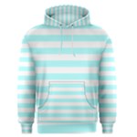 Horizontal Stripes - White and Celeste Cyan Men s Pullover Hoodie