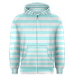 Horizontal Stripes - White and Celeste Cyan Men s Zipper Hoodie