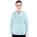 Horizontal Stripes - White and Celeste Cyan Women s Zipper Hoodie