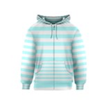 Horizontal Stripes - White and Celeste Cyan Kid s Zipper Hoodie