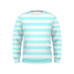 Horizontal Stripes - White and Celeste Cyan Kid s Sweatshirt