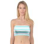 Horizontal Stripes - White and Celeste Cyan Bandeau Top