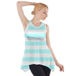 Horizontal Stripes - White and Celeste Cyan Side Drop Tank Tunic