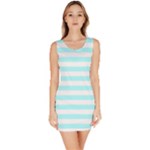 Horizontal Stripes - White and Celeste Cyan Bodycon Dress