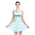 Horizontal Stripes - White and Celeste Cyan Reversible Skater Dress