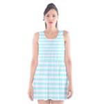 Horizontal Stripes - White and Celeste Cyan Scoop Neck Skater Dress