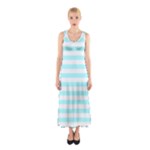 Horizontal Stripes - White and Celeste Cyan Full Print Maxi Dress