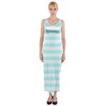 Horizontal Stripes - White and Celeste Cyan Fitted Maxi Dress