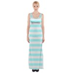 Horizontal Stripes - White and Celeste Cyan Maxi Thigh Split Dress