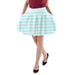 Horizontal Stripes - White and Celeste Cyan A-Line Pocket Skirt