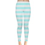 Horizontal Stripes - White and Celeste Cyan Women s Leggings