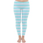 Horizontal Stripes - White and Celeste Cyan Winter Leggings