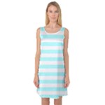 Horizontal Stripes - White and Celeste Cyan Sleeveless Satin Nightdress