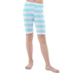 Horizontal Stripes - White and Celeste Cyan Kid s Mid Length Swim Shorts