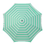 Horizontal Stripes - White and Aquamarine Golf Umbrella