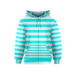 Horizontal Stripes - White and Aqua Cyan Kid s Zipper Hoodie