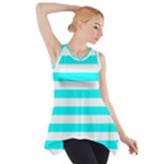 Horizontal Stripes - White and Aqua Cyan Side Drop Tank Tunic