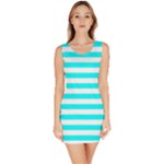 Horizontal Stripes - White and Aqua Cyan Bodycon Dress