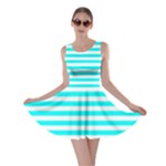 Horizontal Stripes - White and Aqua Cyan Skater Dress