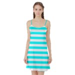 Horizontal Stripes - White and Aqua Cyan Satin Night Slip