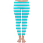 Horizontal Stripes - White and Aqua Cyan Winter Leggings