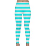 Horizontal Stripes - White and Aqua Cyan Yoga Leggings