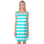 Horizontal Stripes - White and Aqua Cyan Sleeveless Satin Nightdress