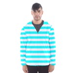 Horizontal Stripes - White and Aqua Cyan Hooded Wind Breaker (Men)