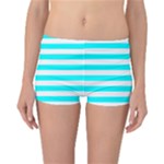 Horizontal Stripes - White and Aqua Cyan Reversible Boyleg Bikini Bottoms