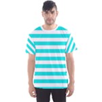 Horizontal Stripes - White and Bright Turquoise Men s Sport Mesh Tee