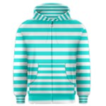 Horizontal Stripes - White and Bright Turquoise Men s Zipper Hoodie