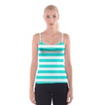 Horizontal Stripes - White and Bright Turquoise Spaghetti Strap Top